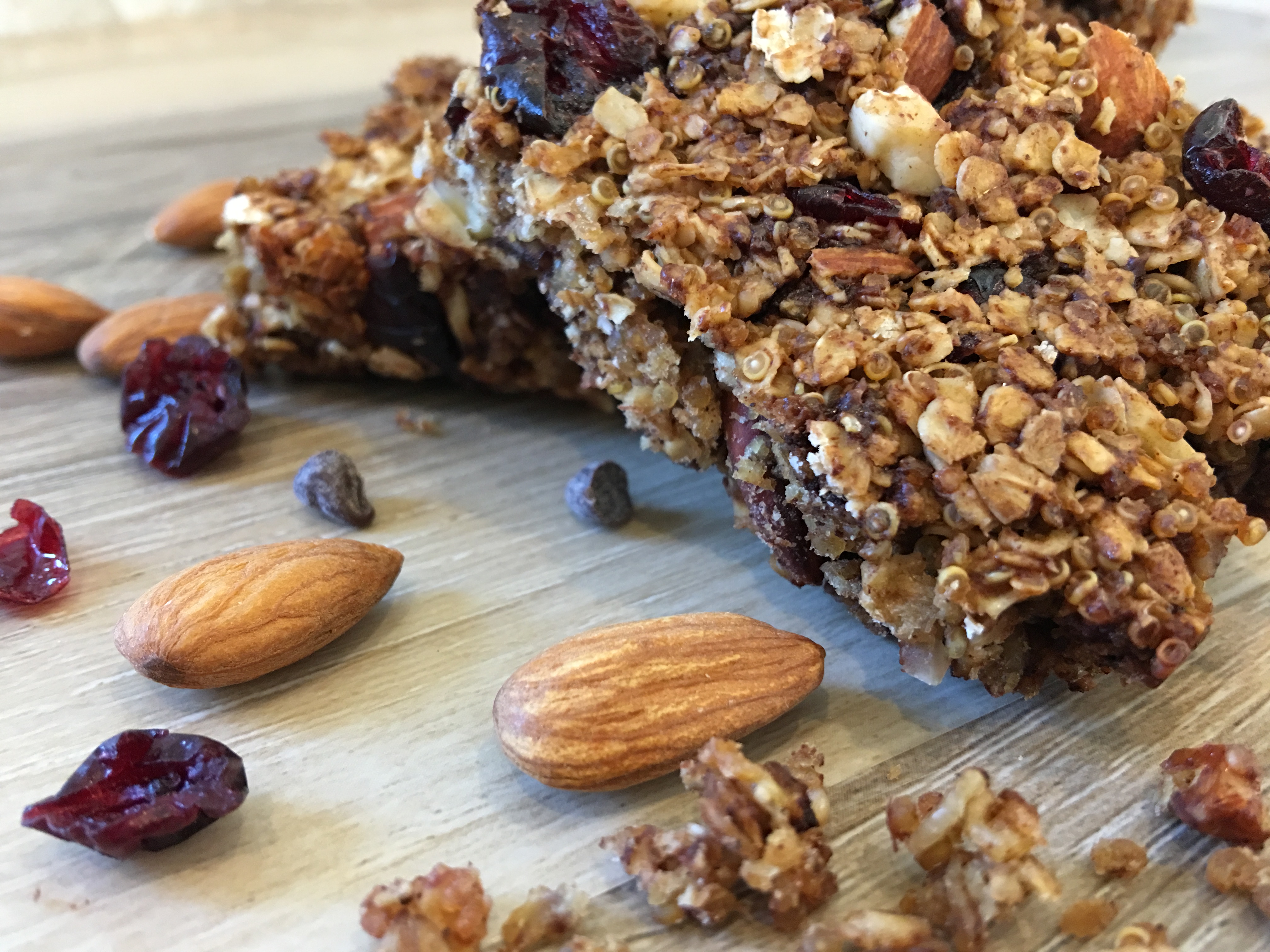 Cranberry, Nut, and Chocolate Quinoa Energy Bars