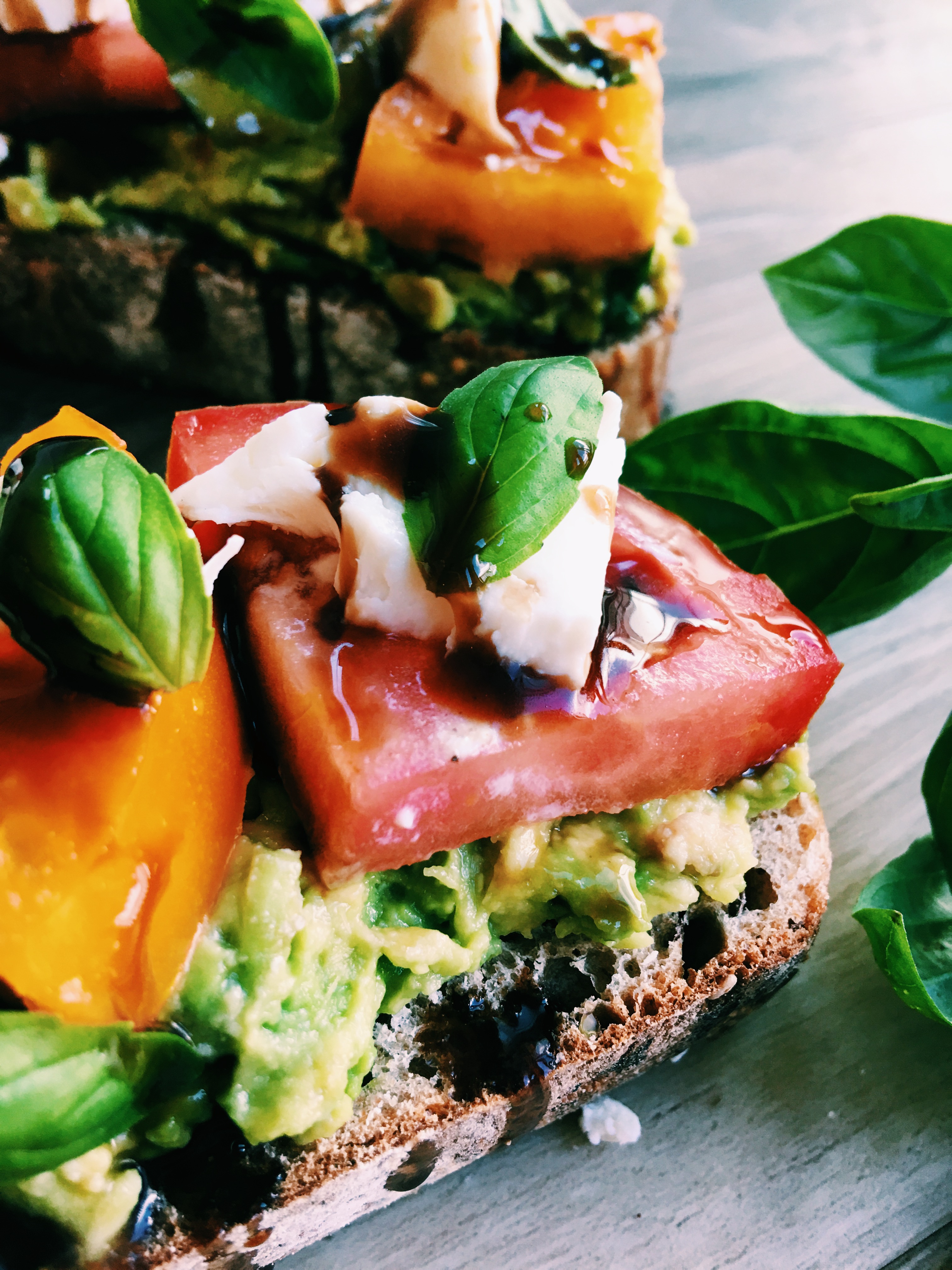 Avocado Caprese Toast With Balsamic Drizzle 